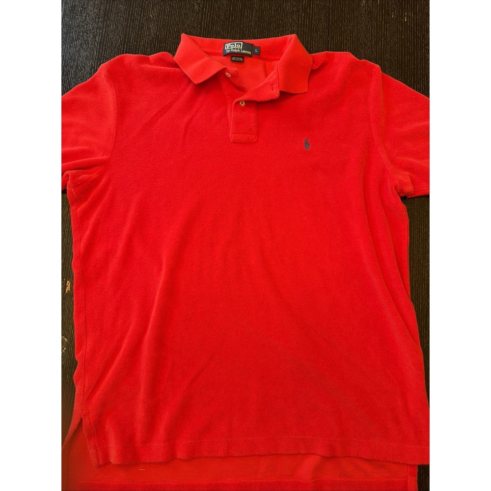 Polo Ralph Lauren Red Polo Shirt Navy Pony Mens L (D)